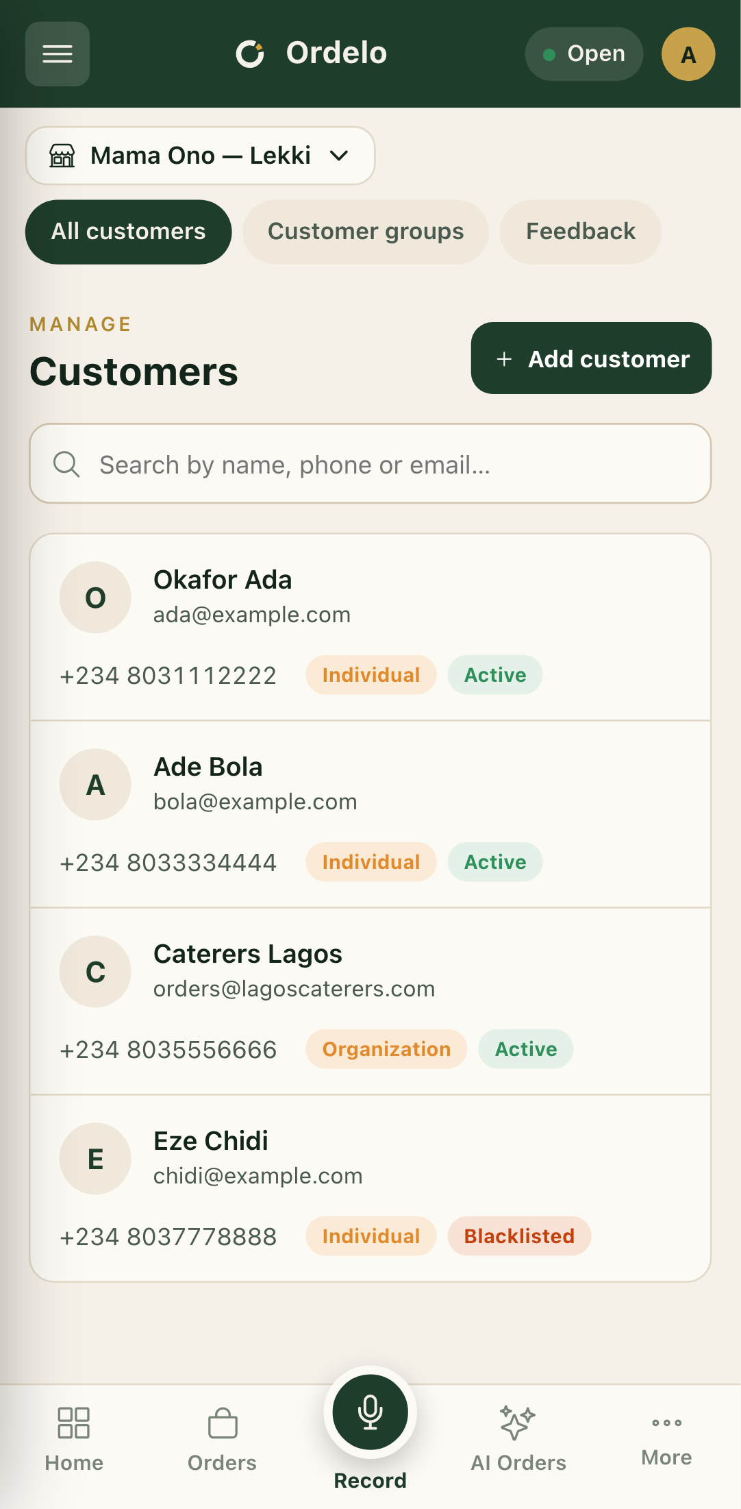 Customer list