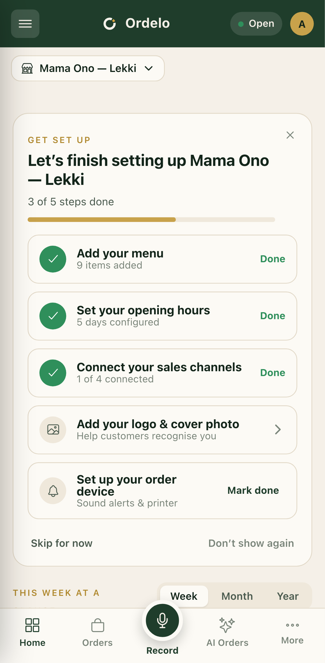 Home dashboard
