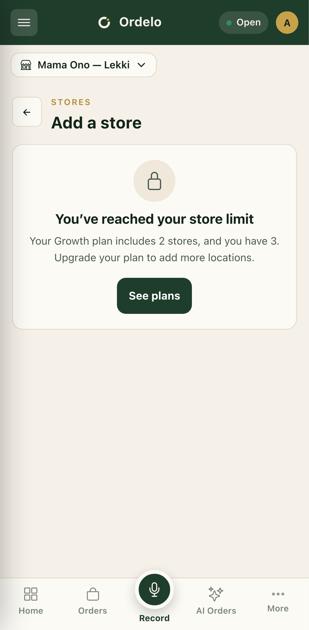 The create-store form