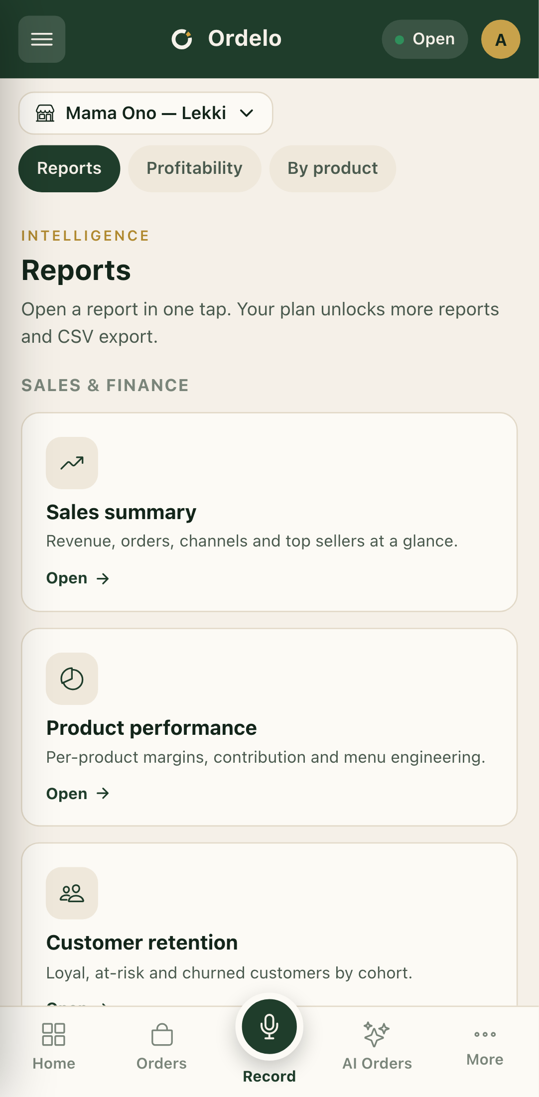 Reports hub