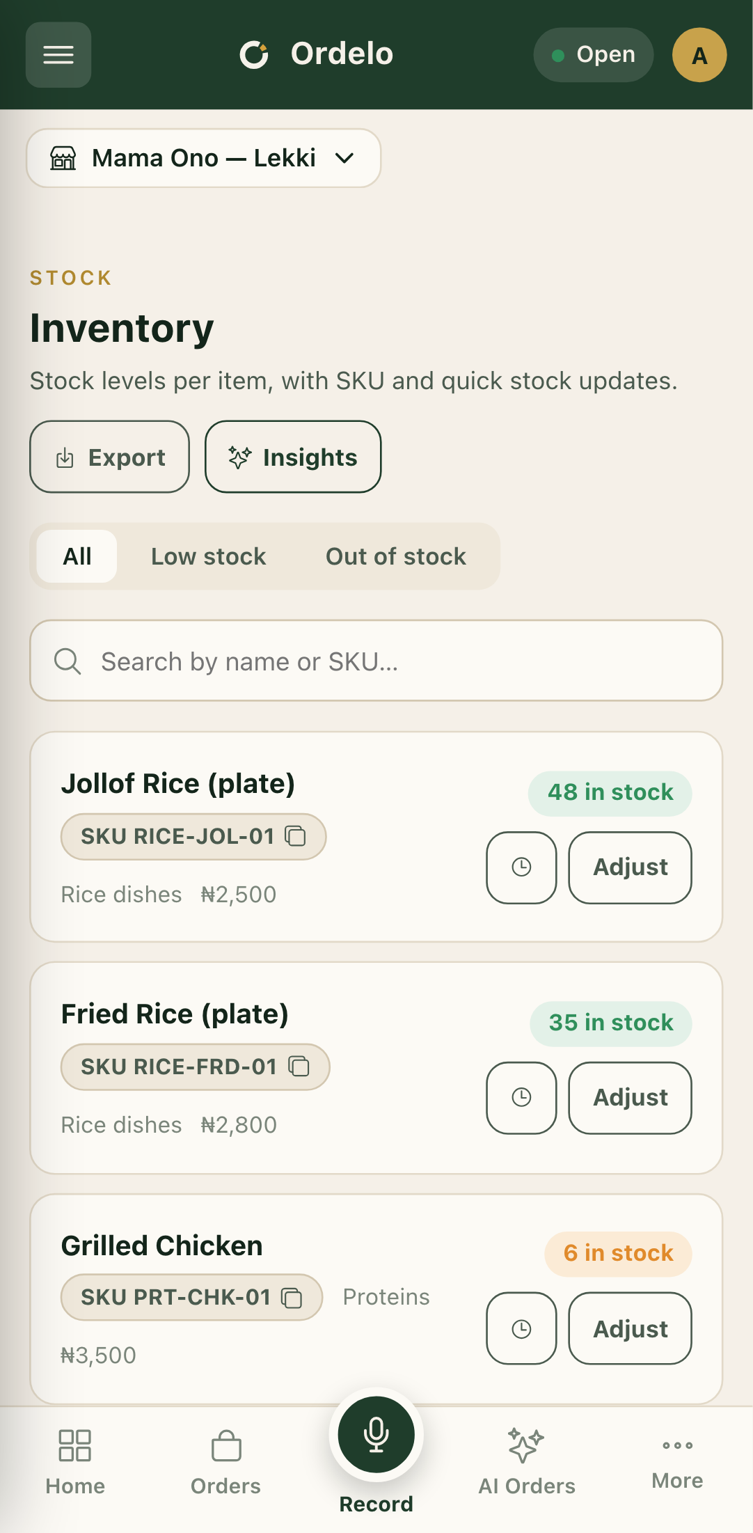 Inventory list