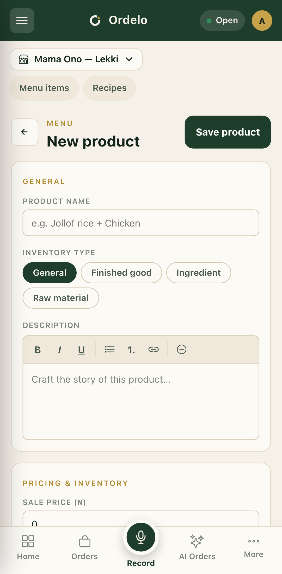 New product form