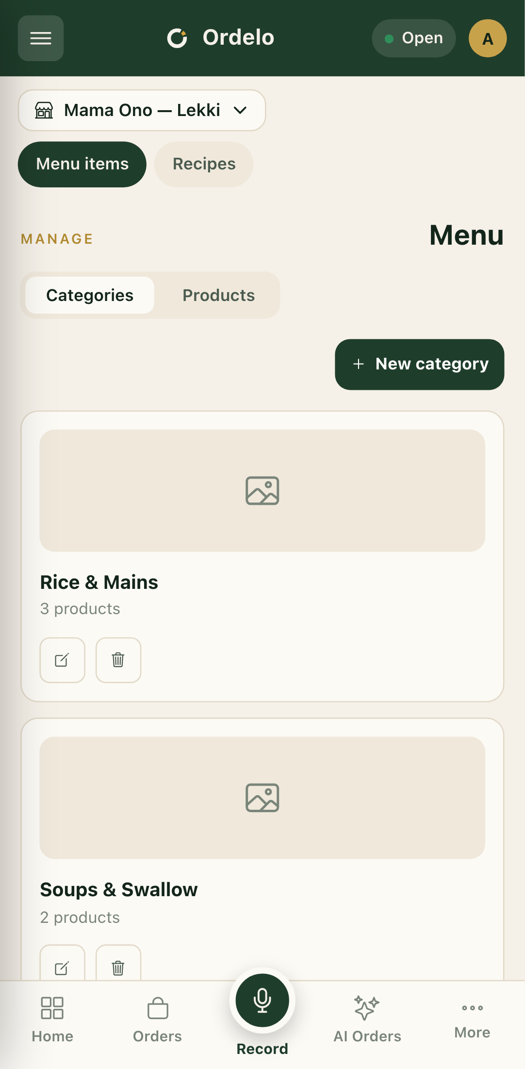 Menu overview