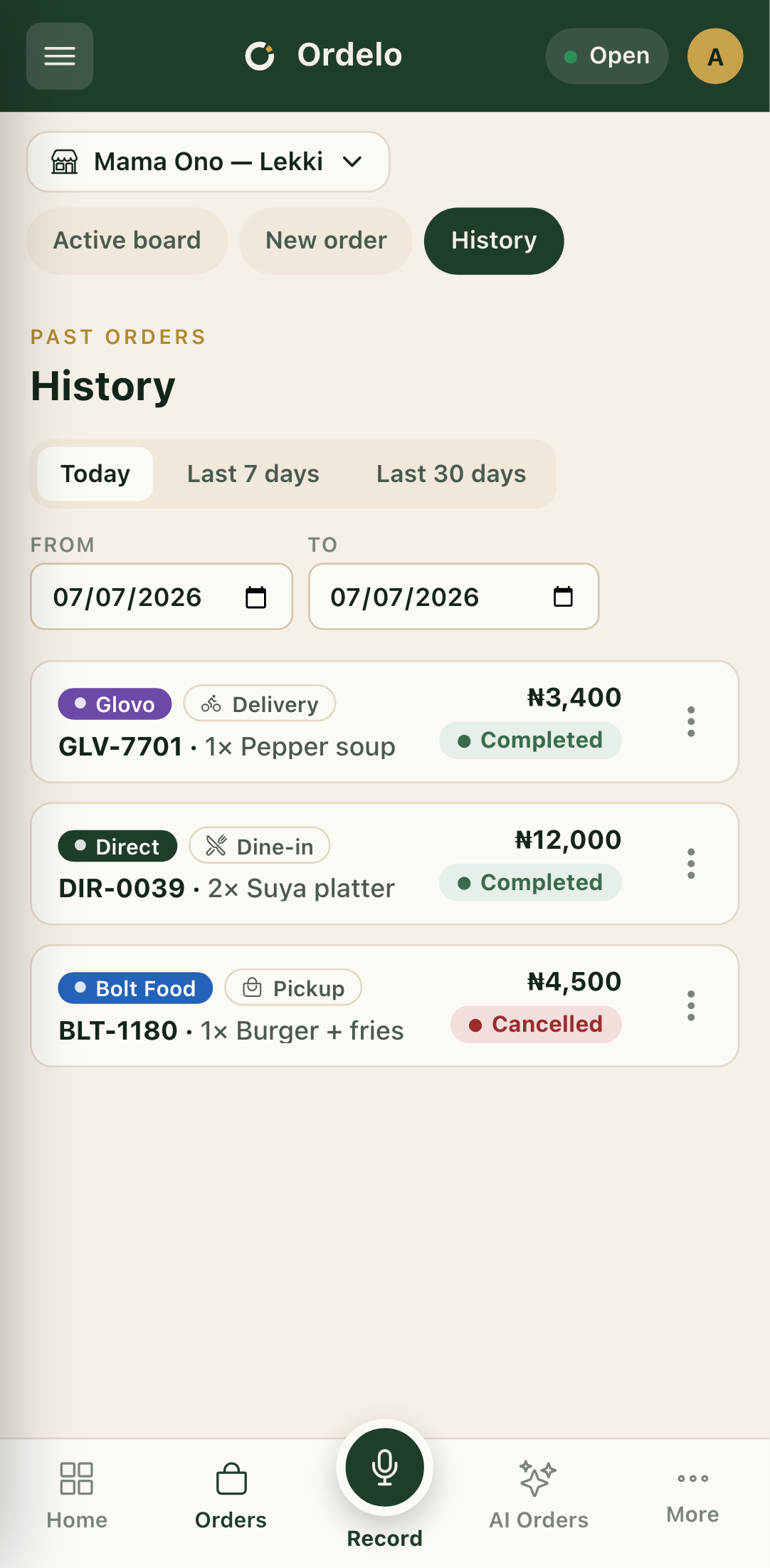 Order history