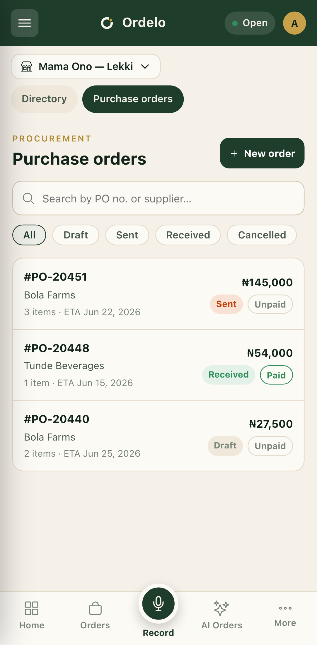 Purchase orders