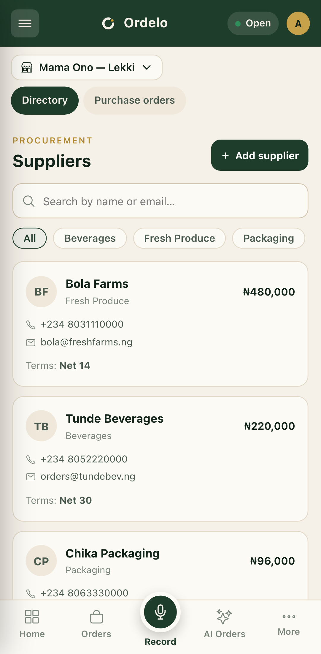 Supplier directory